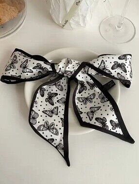 2Γ Bag Twilly Purse Skinny Scarf Black Butterfly Dots